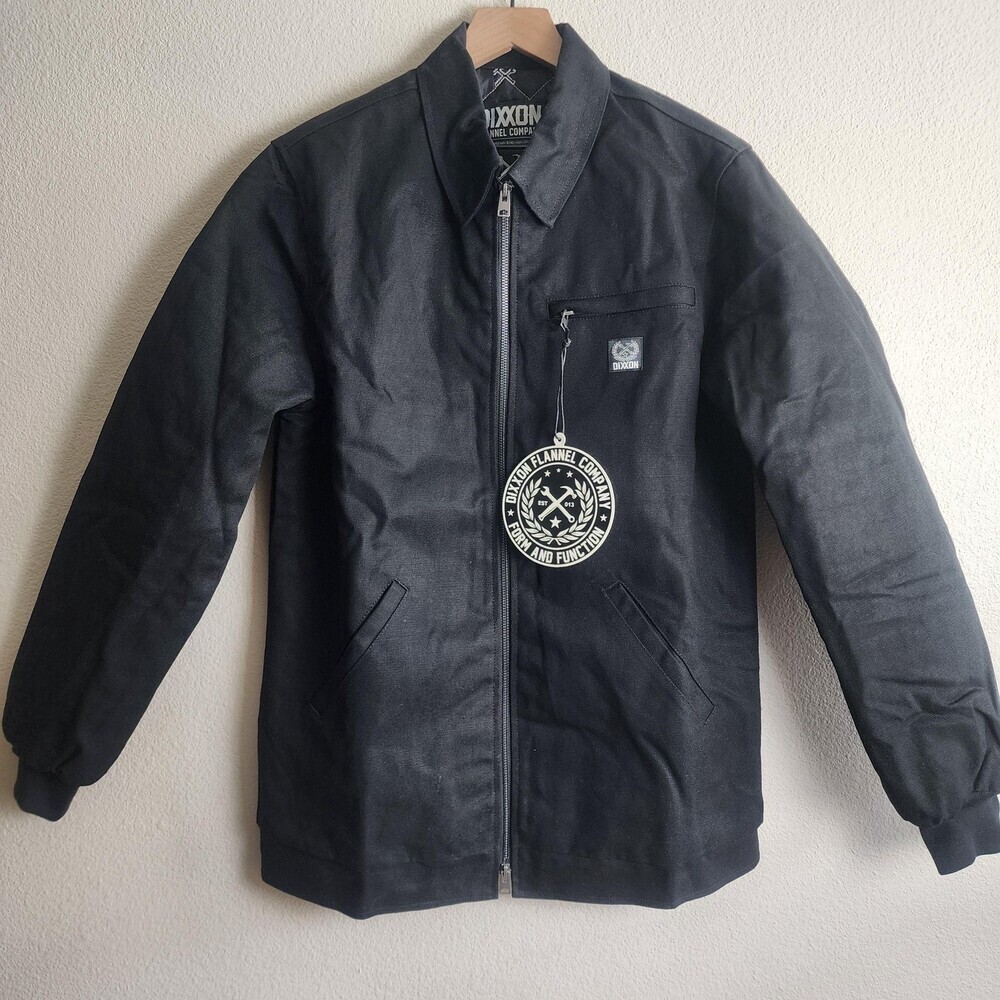 Dixxon Jacket Mens Medium Black Canvas Quilted Lined Workwear Bomber Full Zip
